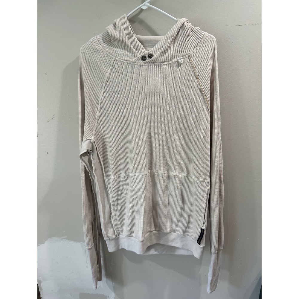 Aritzia TNA Waffle Knit Hoodie Cream Beige Thermal Pullover Thumbholes Medium